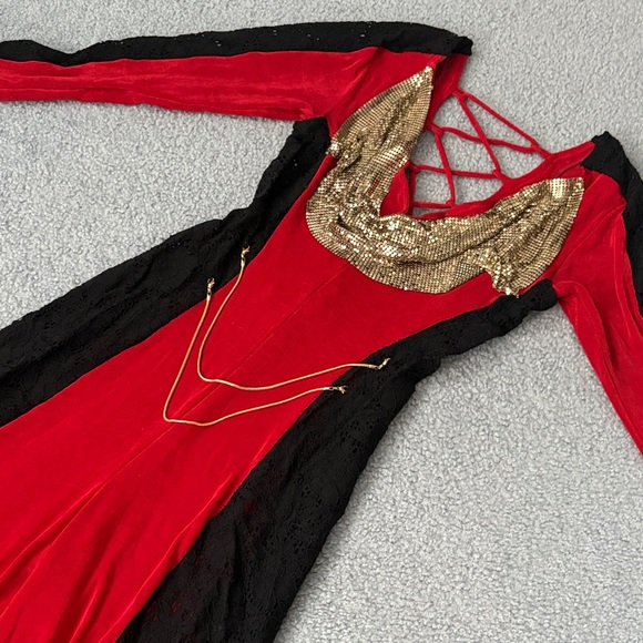 Red and Black Jumpsuit with Gold Accents - Picture 6 of 16